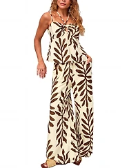 Cupshe Women's Leaf Print Keyhole Cami Top and Wide Leg Pants Matching Set