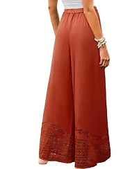 Cupshe Women's Rust Elastic Waist Lace Trim Wide Leg Pants