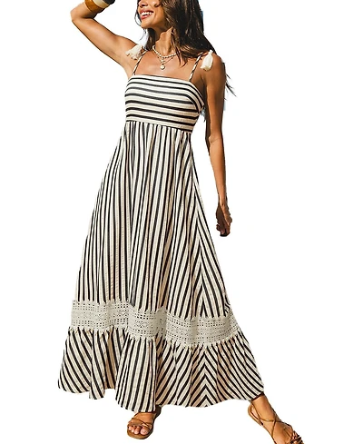Cupshe Women's Champagne Dreams Striped Maxi Beach Dress