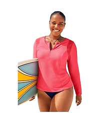 Swimsuits for All Women's Chlorine Resistant Quick-Dry 1/4 Zip Front Long Sleeve Swim Rash Guard