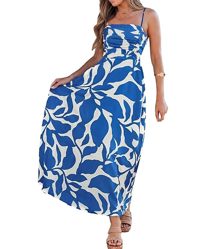 Cupshe Women's Abstract Print Ruched Bust Midi Beach Dress