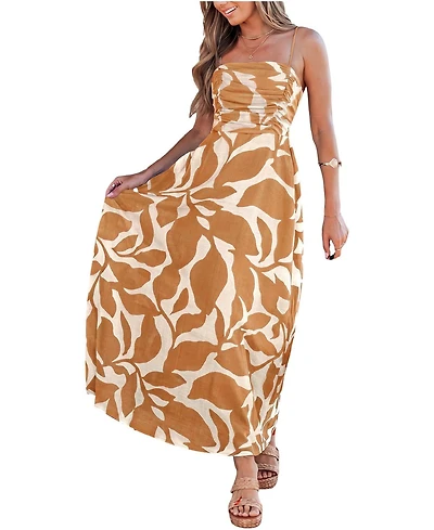 Cupshe Women's Abstract Print Ruched Bust Midi Beach Dress