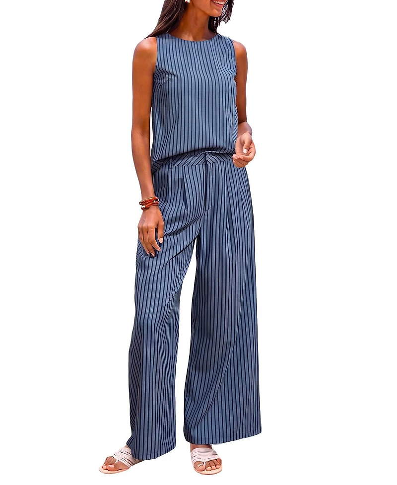 Cupshe Women's Vertical Stripe Sleeveless Top and Wide Leg Pants Matching Set
