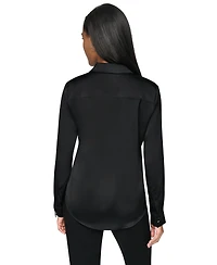 Dkny Petite Satin Front-Button Long-Sleeve Top