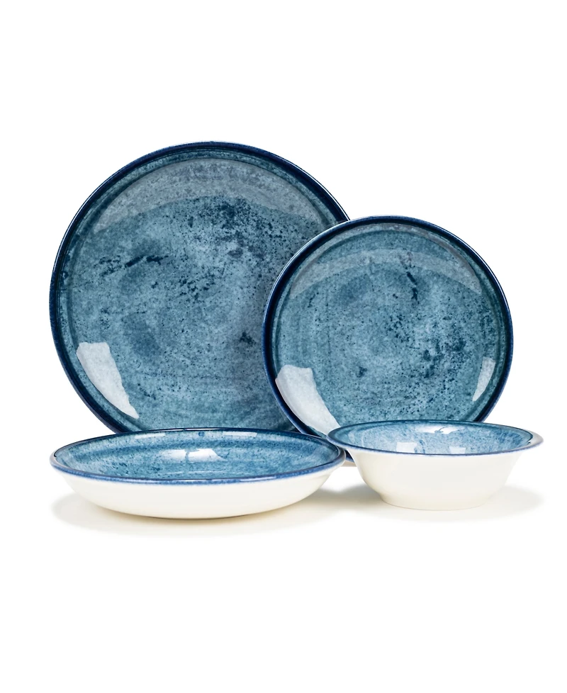 French Home Blue Stone 16-Piece Dinnerware Set, Service For 4