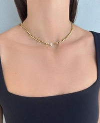 Adornia Tarnish Resistant Gold Cubic Zirconia Center Flat Curb Chain Necklace
