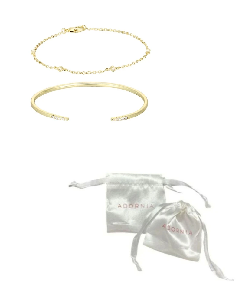 Adornia Gold Cubic Zirconia Set of 2 Open Cuff and Station Bracelet