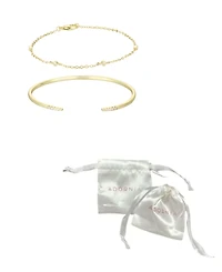 Adornia Gold Cubic Zirconia Set of 2 Open Cuff and Station Bracelet