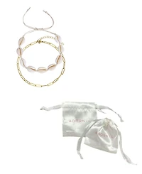 Adornia Tarnish Resistant Gold Set of 2 Adjustable Shell and Paperclip Link Anklet Set