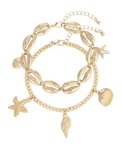 Adornia Gold Shell Charm Anklet Set