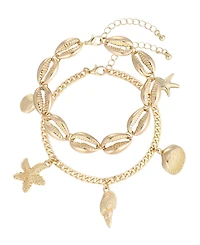 Adornia Gold Shell Charm Anklet Set