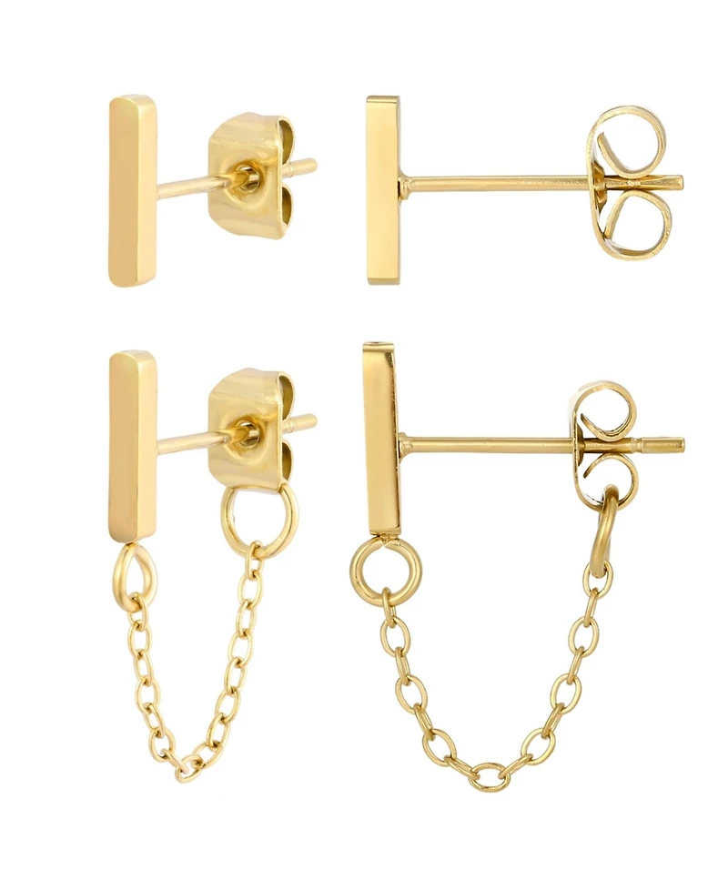 Adornia Tarnish Resistant Gold Wrap Around Chain and Bar Stud Earring Set