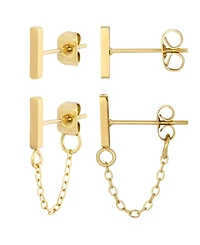 Adornia Tarnish Resistant Gold Wrap Around Chain and Bar Stud Earring Set