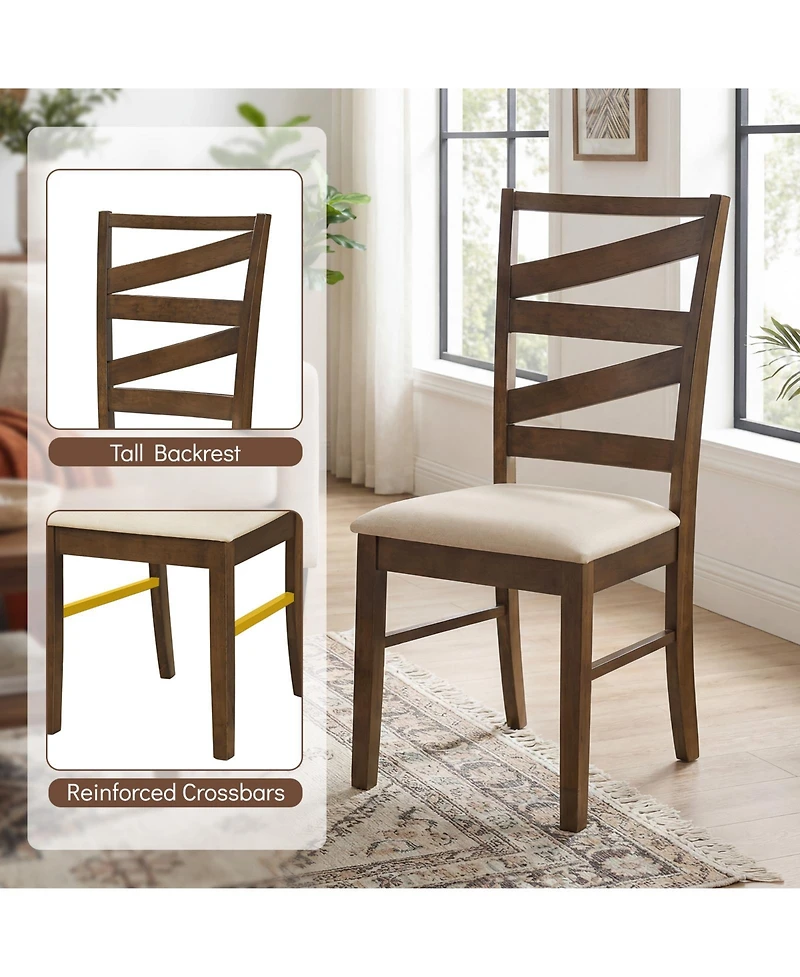 Gymax Dining Chairs Set of 4 with Tall Backrests Linen Fabric Upholstered Seats