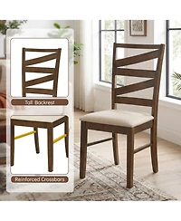 Gymax Dining Chairs Set of 4 with Tall Backrests Linen Fabric Upholstered Seats
