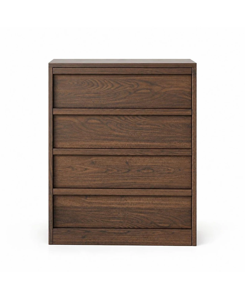 homfan 4-Drawer Walnut Nightstand for Bedroom, Wooden Small Bedside Cabinet with Anti-Tip, Modern End Table for Living Room