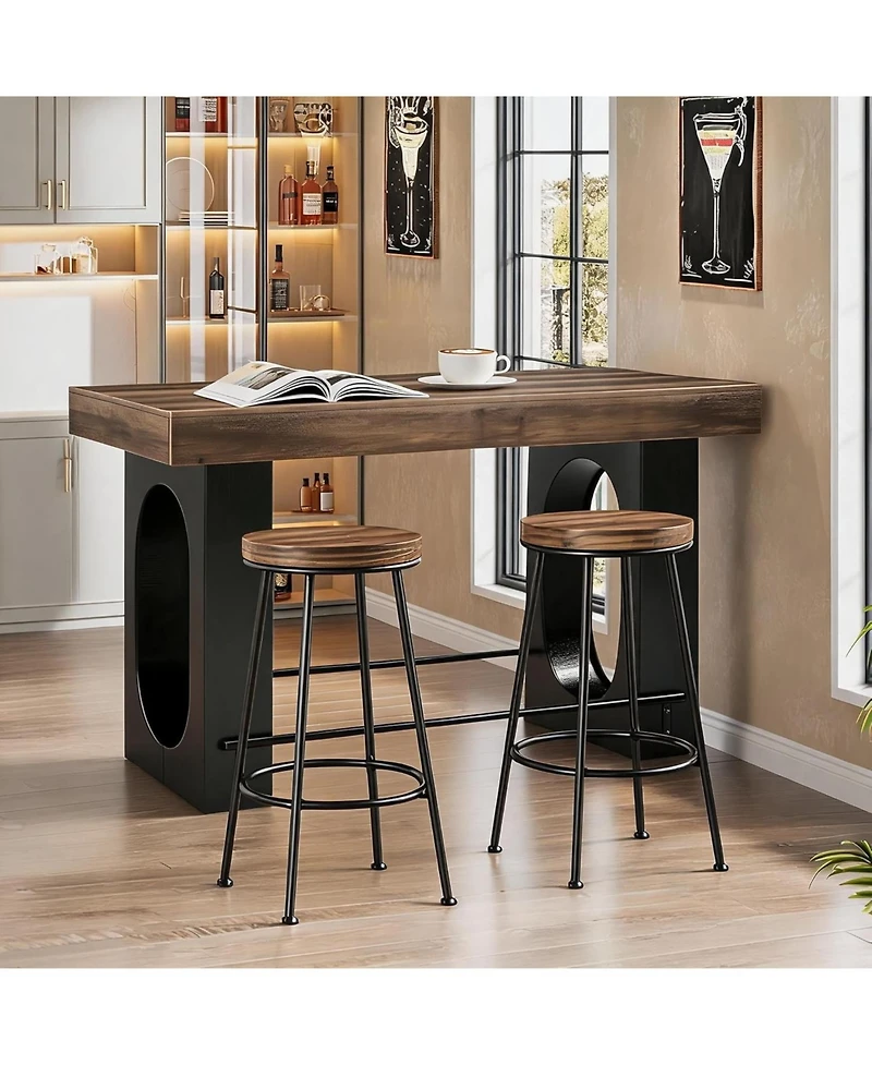 Tribesigns 63" Bar Table: Industrial counter height pub table with footrest. Coffee bar unit for kitchen, bistro, dining room.