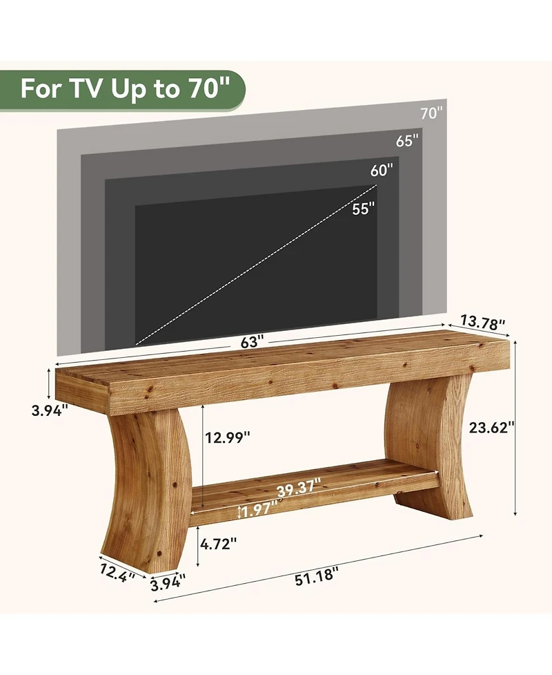 Tribesigns Solid Wood Tv Stand for 55/60/65/75" Tvs, Farmhouse TV Console, Low Entertainment Center with Storage for Living Room