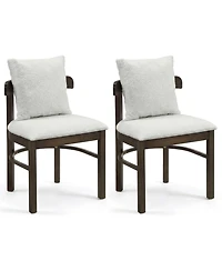 Slickblue Set of 2 Wood Dining Chairs Fabric Upholstered with Removable Cushion