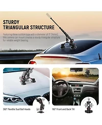 Neewer CA065 Triple Suction Cup Car Mount Kit with Extension Pole, Quick Release, Magic Arm for GoPro and Insta360