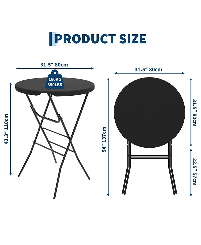 gaomon 2 pieces 32" Outdoor Hdpe Round Folding Cocktail Table, Bar Table for Patio Backyard Indoor and Events