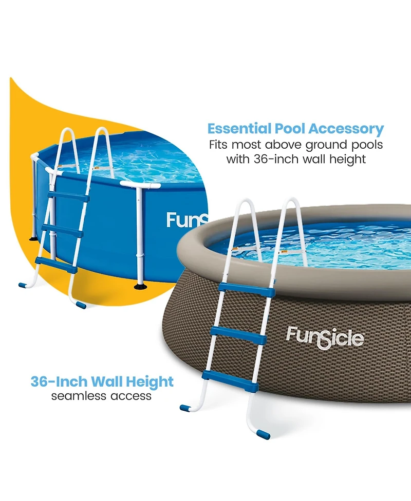 Funsicle 36 Inch SureStep 3 Stair Outdoor Above-Ground Swimming Pool Ladder