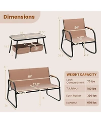 Slickblue 4 Piece Outdoor Patio Set with Rocking Chairs and Mesh Fabric Seating