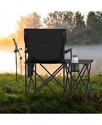 Gymax Oversized Camping Chair with Side Table 2 Storage Pockets Cup Holder for Fishing