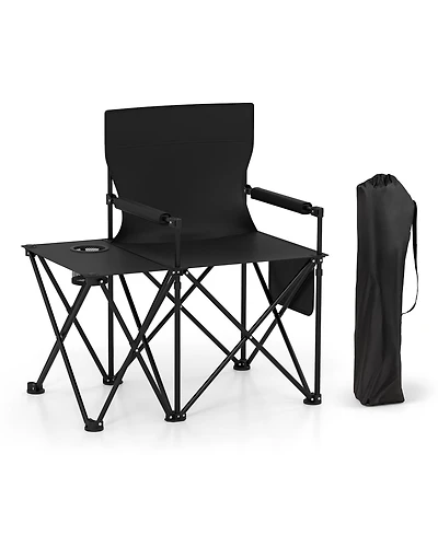 Gymax Oversized Camping Chair with Side Table 2 Storage Pockets Cup Holder for Fishing
