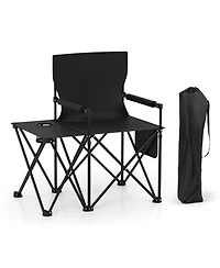 Gymax Oversized Camping Chair with Side Table 2 Storage Pockets Cup Holder for Fishing