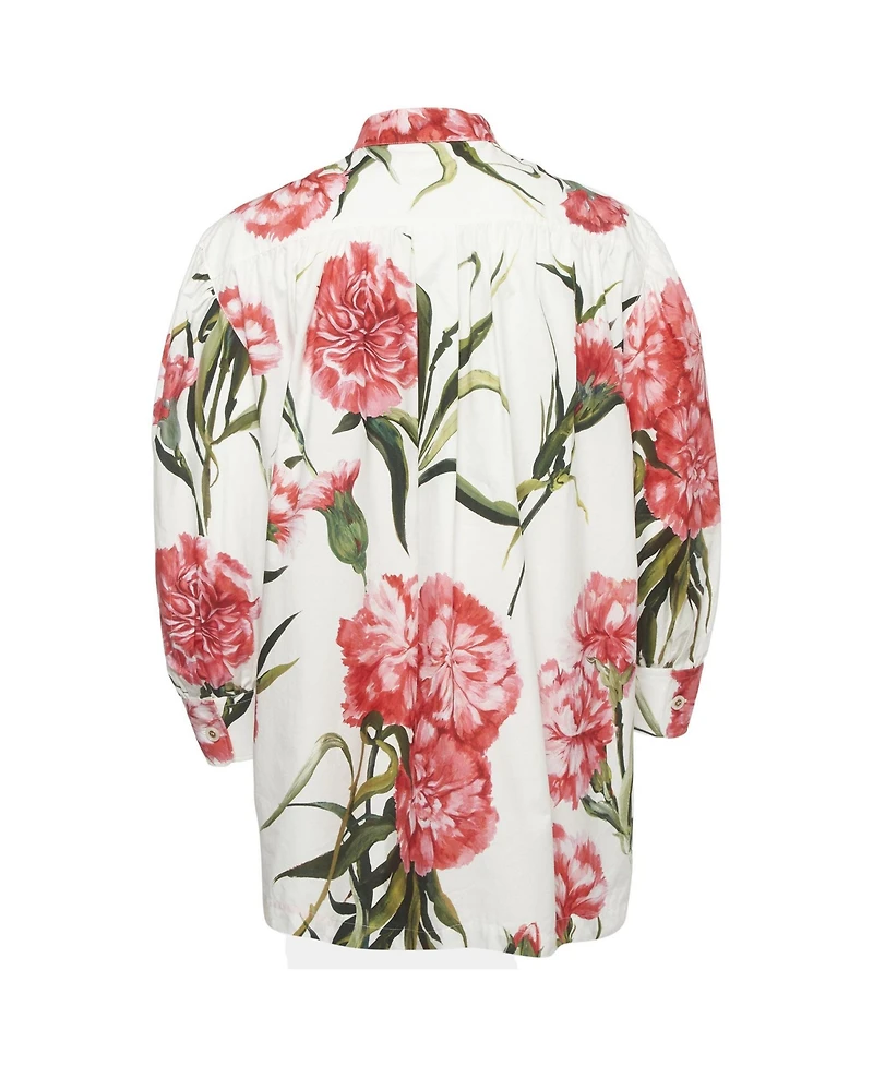 Pre-Owned Dolce & Gabbana Women's Carnation-Print Cotton Poplin Blouse