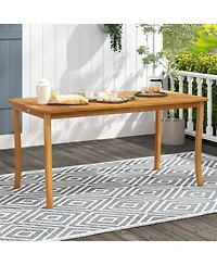 Gymax 63'' Outdoor Dining Table Umbrella Hole Slatted Tabletop for Backyard
