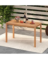 Gymax Outdoor Acacia Wood Dining Table with Slatted Tabletop for Garden Balcony Deck