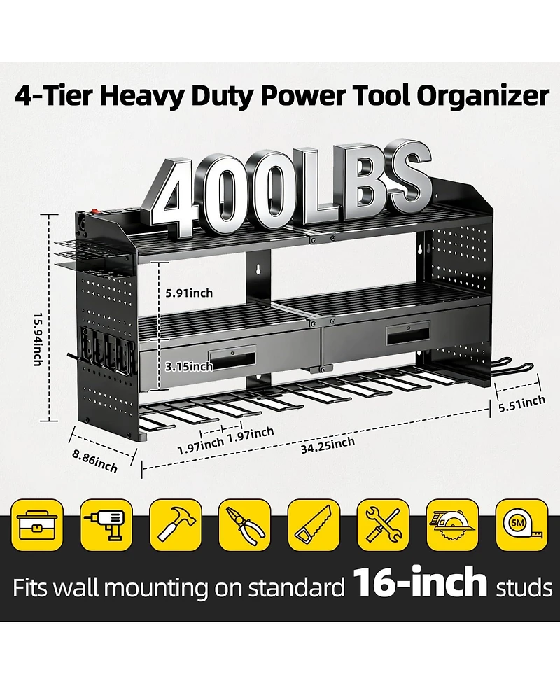 Xdovet Power Tool Organizer Wall Mount 4 Layer Drill Holder