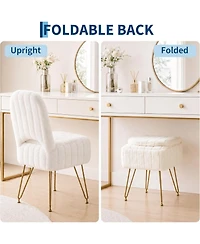 gaomon Vanity Stool Chair with Backrest, Square Ottoman with Hidden Storage Compartment, Soft Faux Fur Fabric, 280 Lbs Weight Capacity, Modern Style