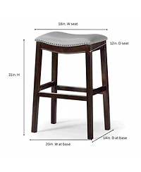 Clihome 31 Inch High Bar Stool - Solid Wood Frame with Pu Leather Seat Barstool