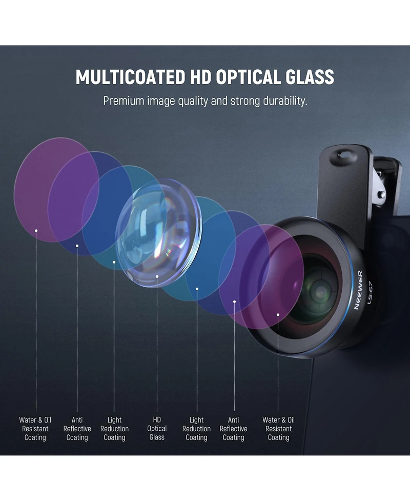 Neewer Ls-67 Camera and Photo Accessory with 2 in, 0.45x, 15x for select iPhone and Android mobile devices