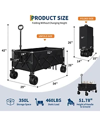 homfan Heavy Duty Utility Beach Wagon Cart, Collapsible with All Terrain Wheels, Extra Long WagonCart Foldable Cup Holders for Sand