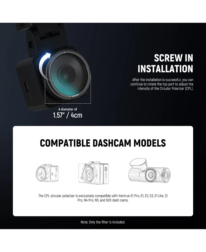 Neewer N2X Camera Lens Accessory with Cpl for Vantrue N4 Pro N5 E1Pro E1 E2 E3