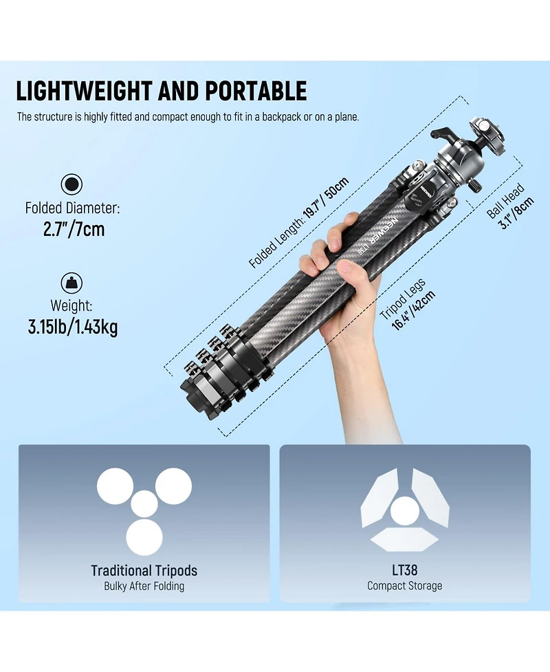 Neewer LT38 Camera Tripod with 22 lb for Clip V3