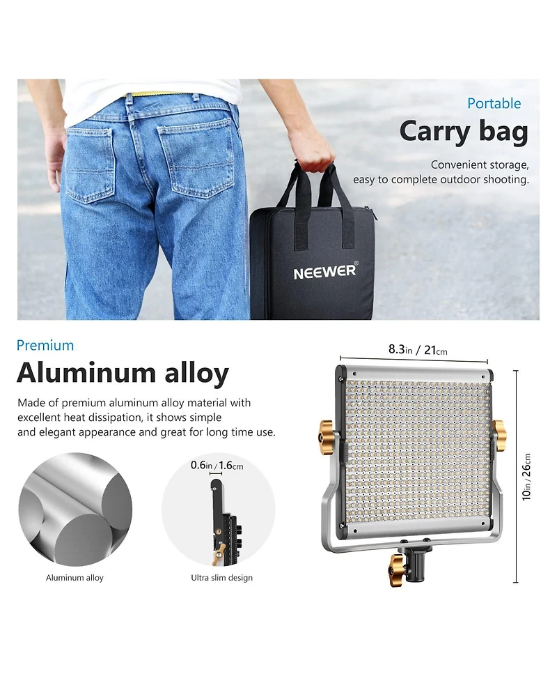 Neewer Led Video Light with 480 Led, 5600K, Cri 96