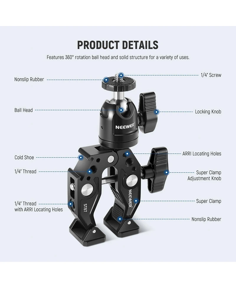 Neewer ST87 Camera Mounting Accessory for select GoPro, Dji and Insta360 action cameras