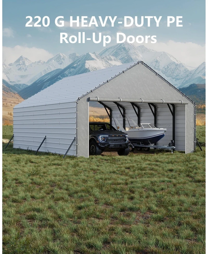 homfan 20 Ft Width Carport Door Curtain Replacement Panels, Heavy Duty Pe Tarpaulin Front and Back for Outdoor Parking Shelter