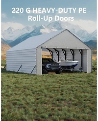 homfan 20 Ft Width Carport Door Curtain Replacement Panels, Heavy Duty Pe Tarpaulin Front and Back for Outdoor Parking Shelter