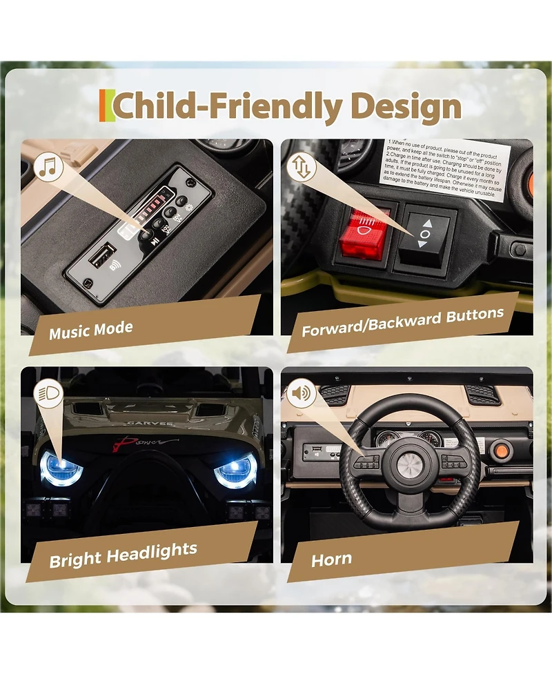 homfan 12V Electric Ride-On Car, Parent Remote Control, Spring Suspension, Music, Led Lights, Horn, 3 Speeds up to 4.1MPH