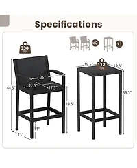 Gymax 3 Piece Patio Bar Set Bistro Table and Chairs with Heavy Duty Metal Frame