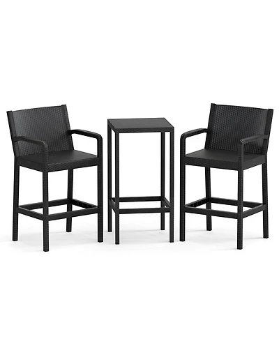 Gymax 3 Piece Patio Bar Set Bistro Table and Chairs with Heavy Duty Metal Frame