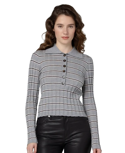 Blank Nyc Women's Second Date Knit Stripe Polo Top