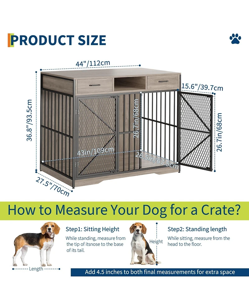 homfan 44 Dog Crate Furniture with Drawers