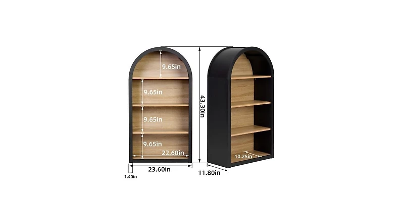 flynama 43 Inch Arched 4-Tier Mdf Bookshelf Home Decorative Storage Display Shelf